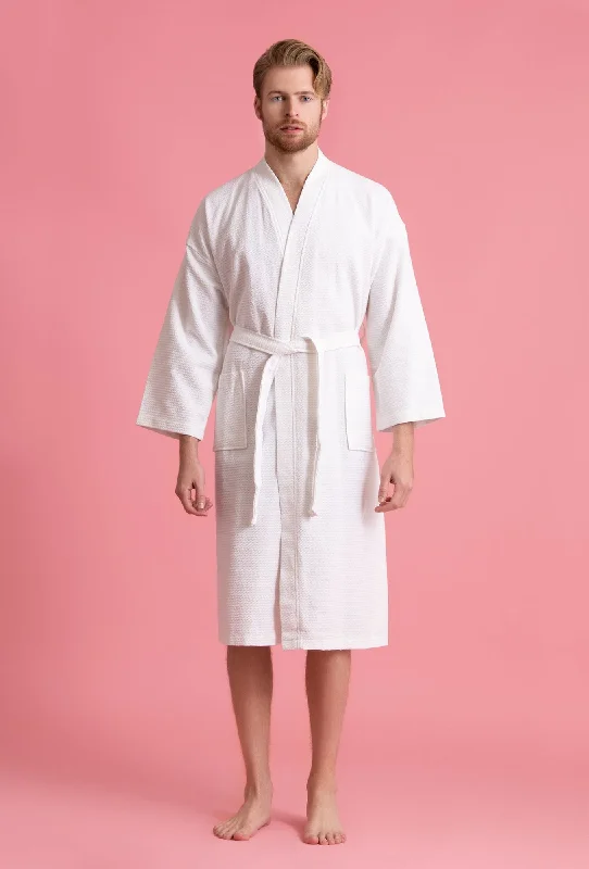 100% Cotton Waffle Weave White Men's Spa Bathrobe