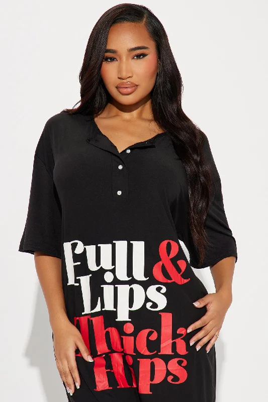 Full Lips Thick Hips PJ Sleep Shirt - Black