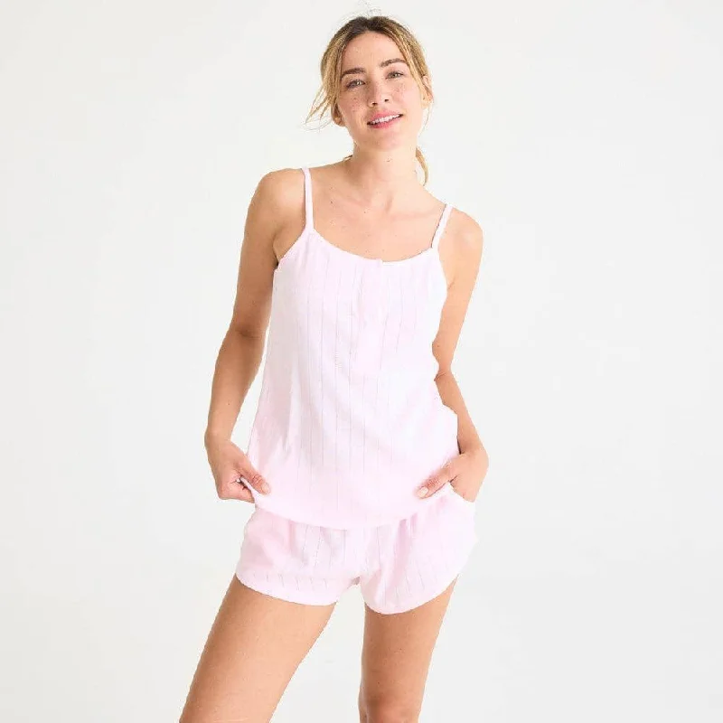 love lines pink organic cotton pointelle magnetic dream sleep tank + shorts pajama set