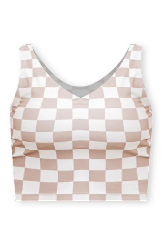 miles-ahead-cropped-beige-checkered-v-neck-tank-bra-top