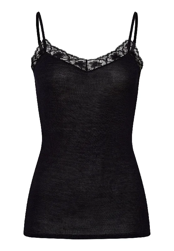 Woolen Lace Spaghetti Cami | Black 70970-019