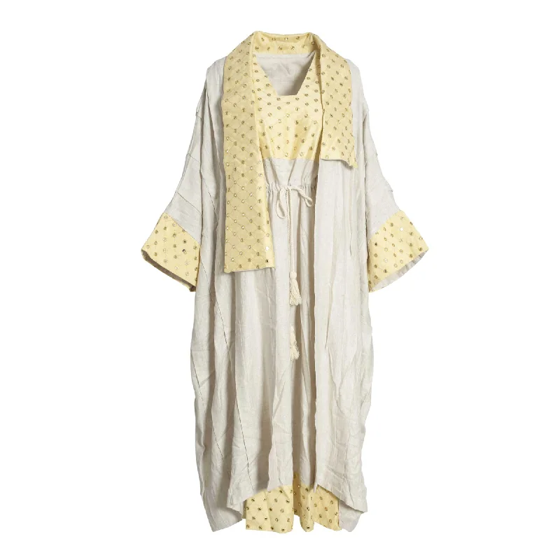 Fahm Beige/Yellow Dress & Abaya Set, Free Size