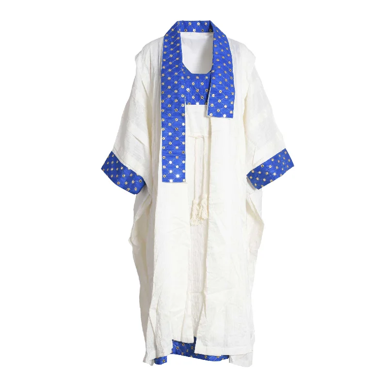 Fahm White/Blue Dress & Abaya Set, Free Size