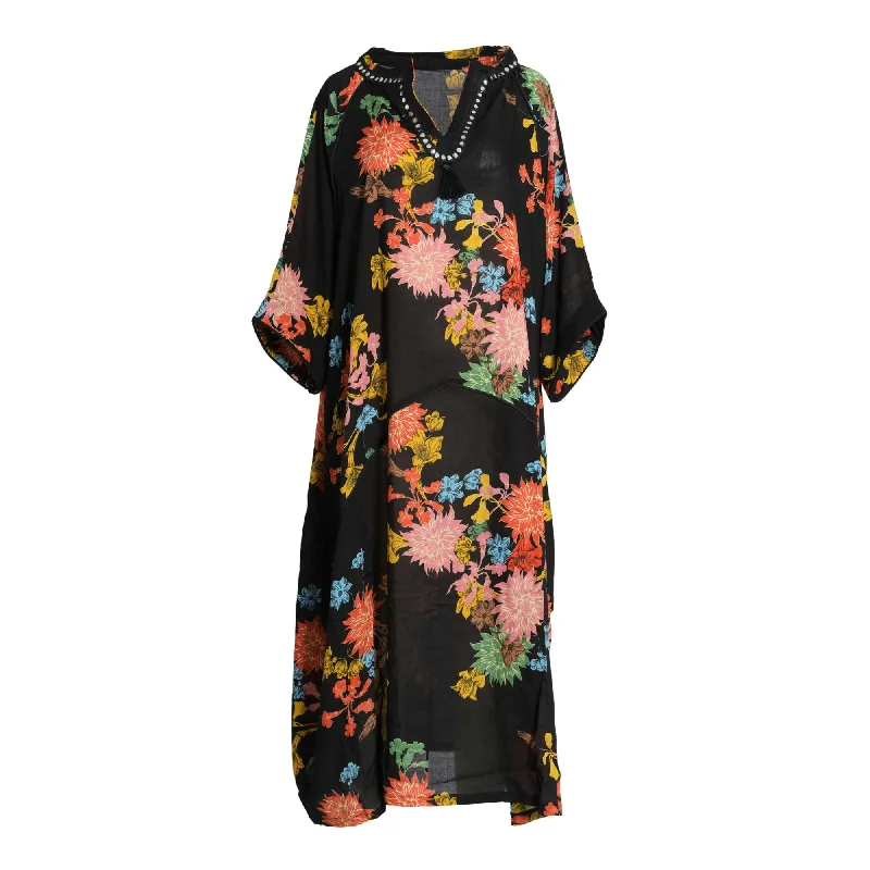 Fahm Women's Black/Floral Dress, Free Size