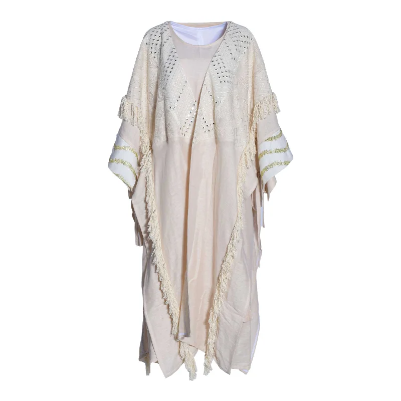 Fahm Dress & Abaya Beige Set, Free Size