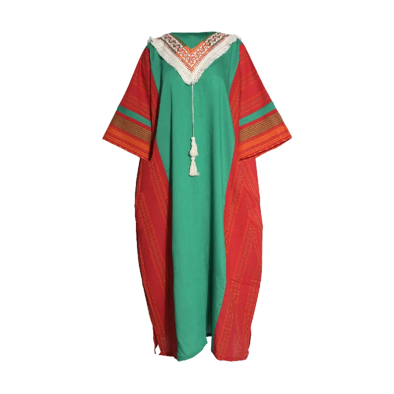 Fahm Women's Green & Red Dress, Free Size