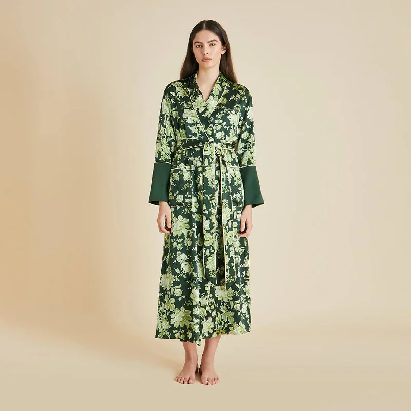 Capability Ares Green Floral Robe in Silk Satin