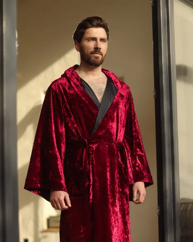 Crushed Velvet Mens Hooded Robe