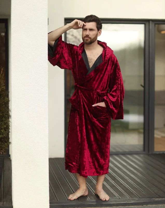 Crushed Velvet Mens Hooded Robe