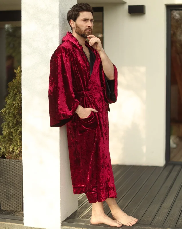 Crushed Velvet Mens Hooded Robe