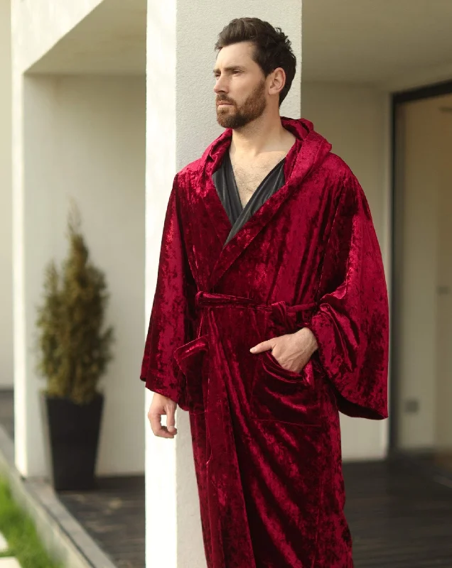 Crushed Velvet Mens Hooded Robe