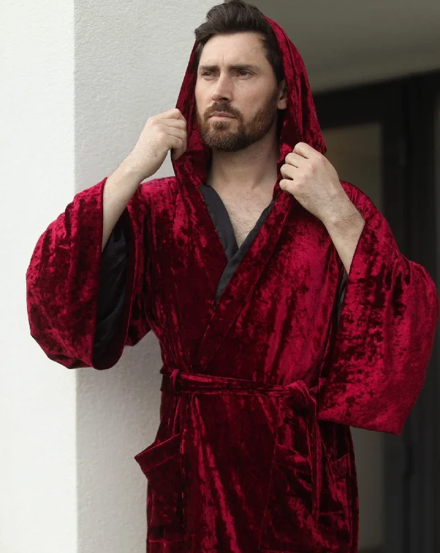 Crushed Velvet Mens Hooded Robe