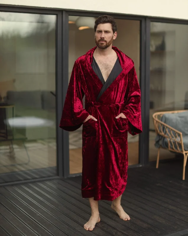 Crushed Velvet Mens Hooded Robe