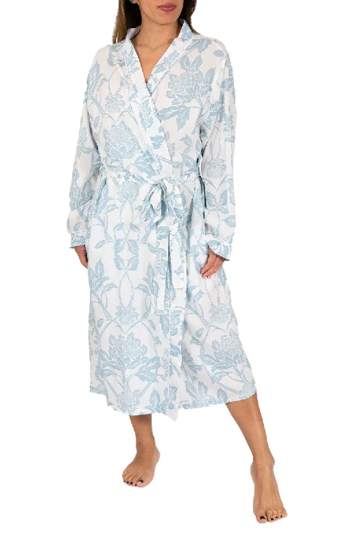 French Country 100% Cotton Robe with Long Sleeve in White Floral FCS304