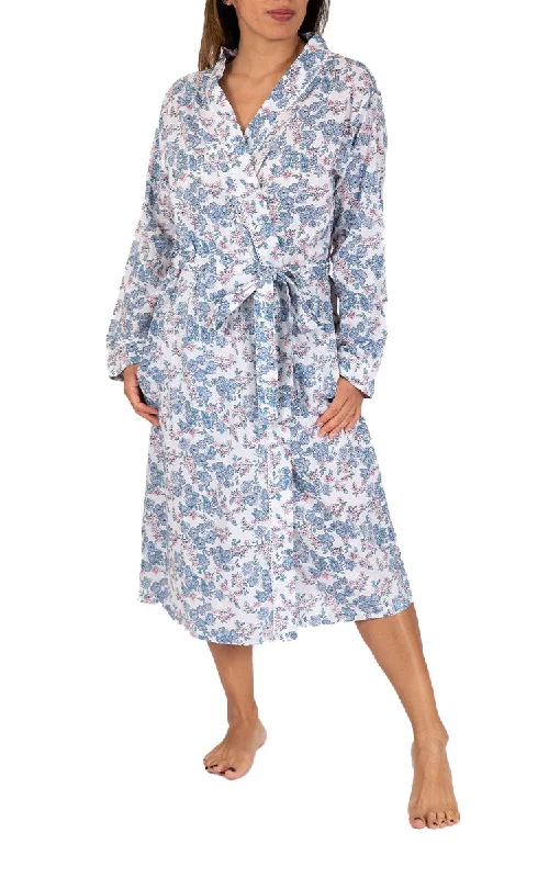 French Country 100% Cotton Robe with Long Sleeve in White Floral FCS354