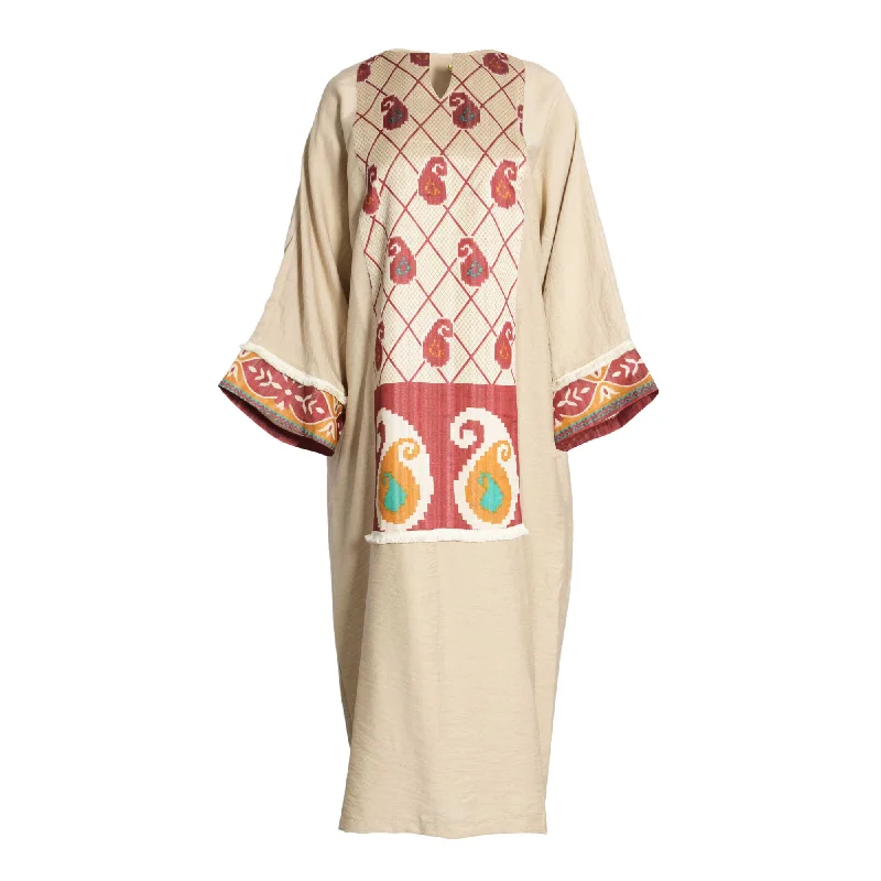 Fahm Women's Beige & Printed Dress, Free Size