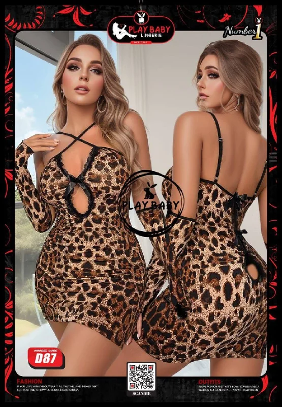 Lace Patchwork Wild Sexy Leopard Printing Carnival Club Party Dress Female Faux Fur Trim Hollow Mini Dress With Gloves