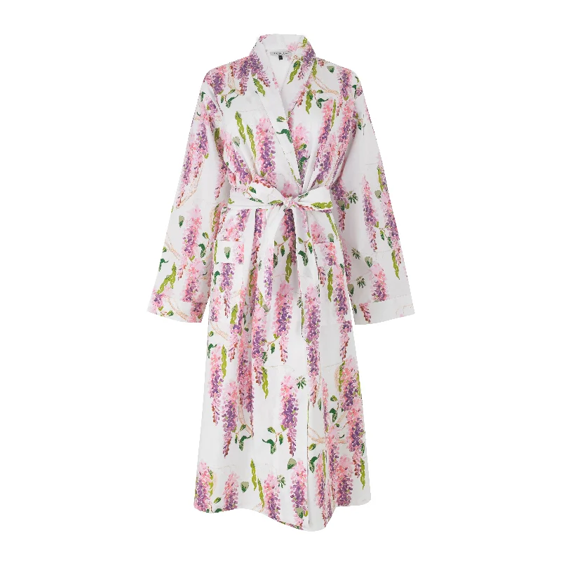 Womens Cotton Belted Robe White Wisteria