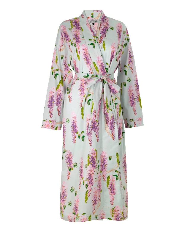 Womens Cotton Belted Robe Duck Egg Wisteria