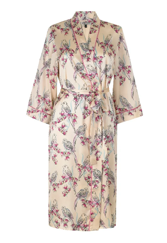 Womens Satin Wrap Robe Lovebirds