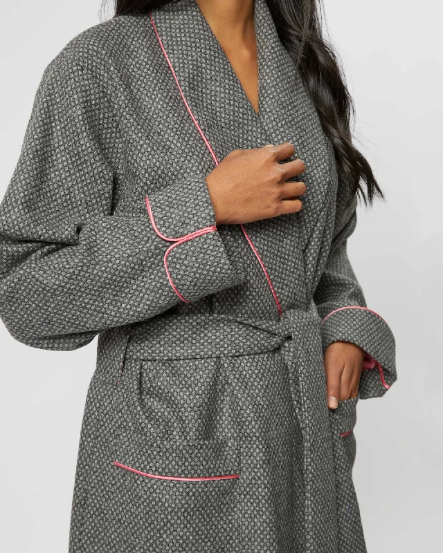 Women's Silk-Lined Wool Robe - Birdseye