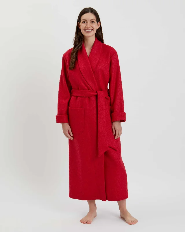 Women's Silk-Lined Wool Robe - Scarlet