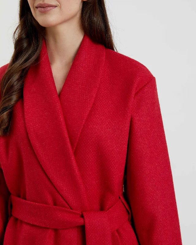 Women's Silk-Lined Wool Robe - Scarlet