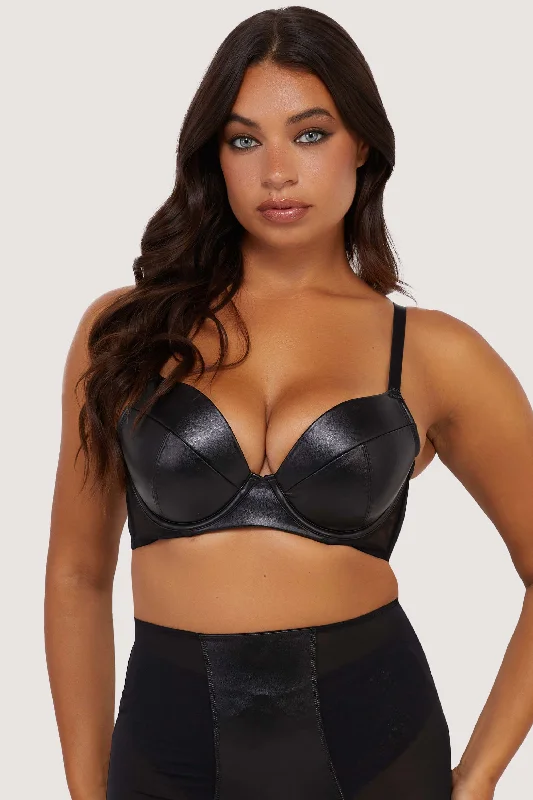 Iris Black Leatherette Padded Plunge Bra