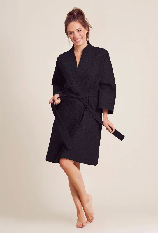 black-kimono-waffle-robe-womens-bath-spa-robe-lightweight-cotton-polyester-blend