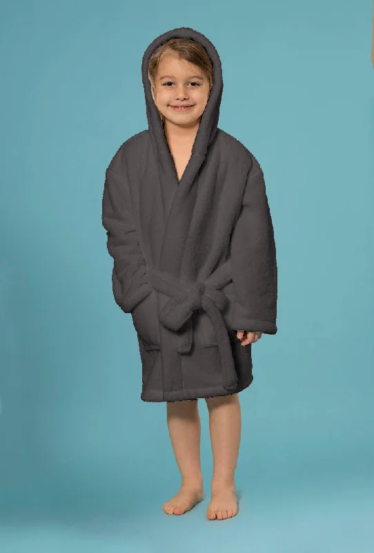 Boys Hooded Gray Robe of Plush Microfleece. Soft, Warm with 2 Pockets & Belt