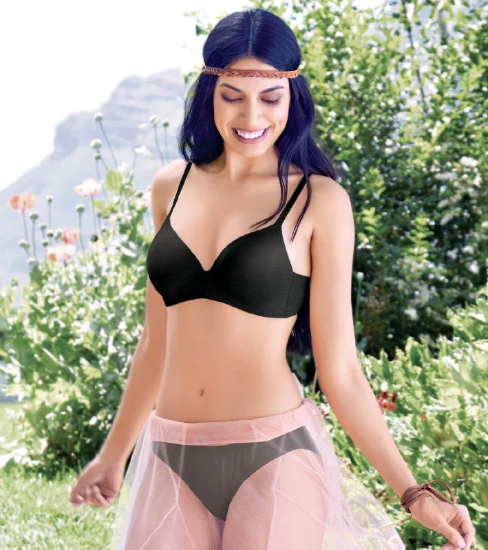 Enamor InvisiBra F084 Seamless Ultra Smoothening with Invisible Edges T-Shirt Bra - Padded Wirefree Medium Coverage - Black