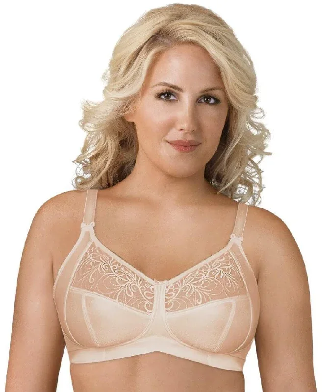 Exquisite Form Fully Soft Cup Wire-Free Bra With Embroidered Mesh - Nude