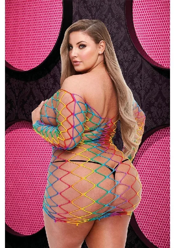 fiesty-plus-size-fishnet-rainbow-dress