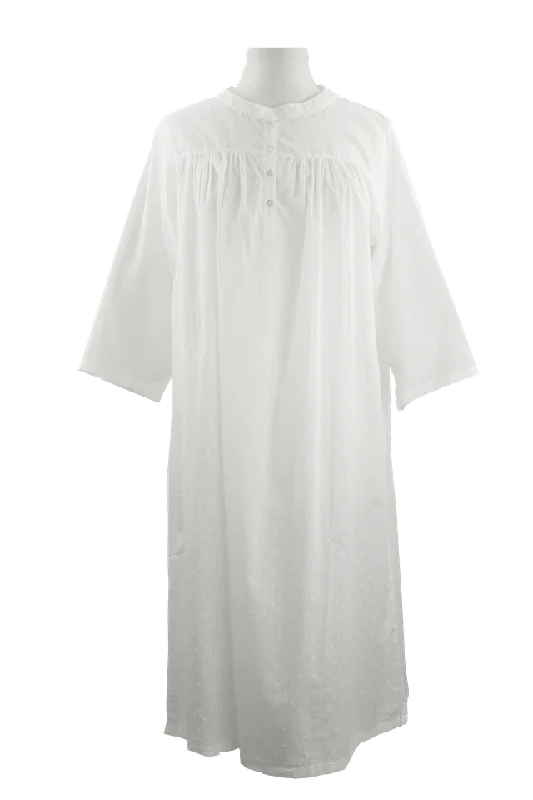 French Country - Hailspot Long Sleeve Cotton  Nightie | White