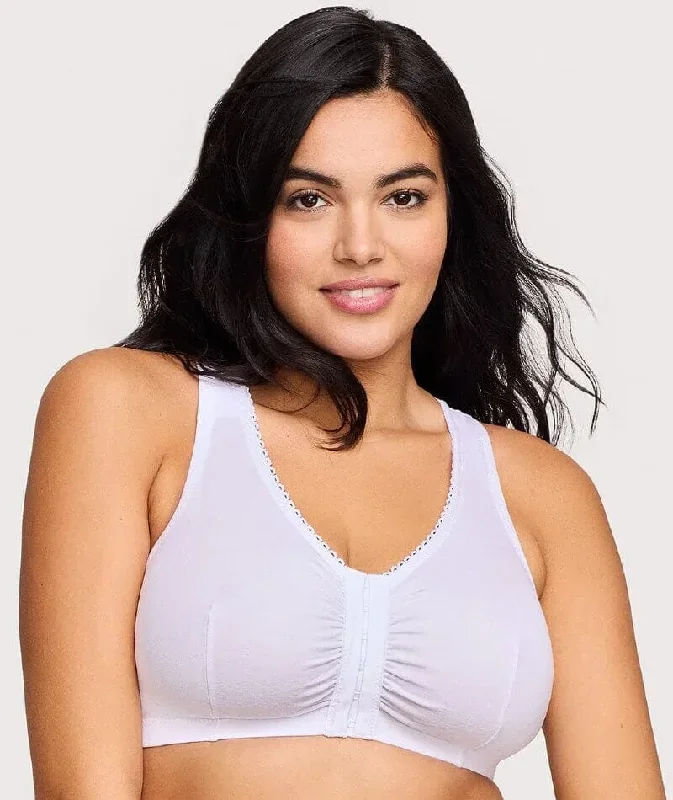 Glamorise Front-Closure Cotton T-Back Wire-Free Comfort Bra - White