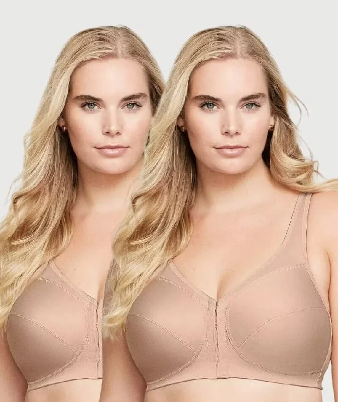 Glamorise Magiclift Front-Closure Posture Back Wire-Free Bra 2 Pack - Cafe