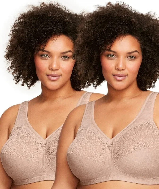 Glamorise Magiclift Moisture Control Wire-Free Bra 2 Pack - Cafe