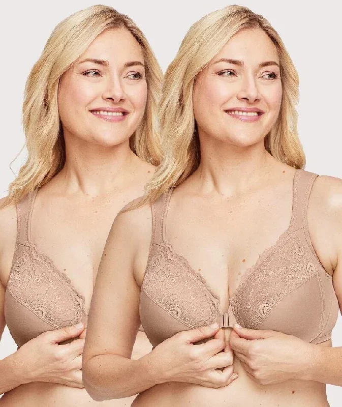 Glamorise WonderWire Front-Closure Bra 2 Pack - Cafe