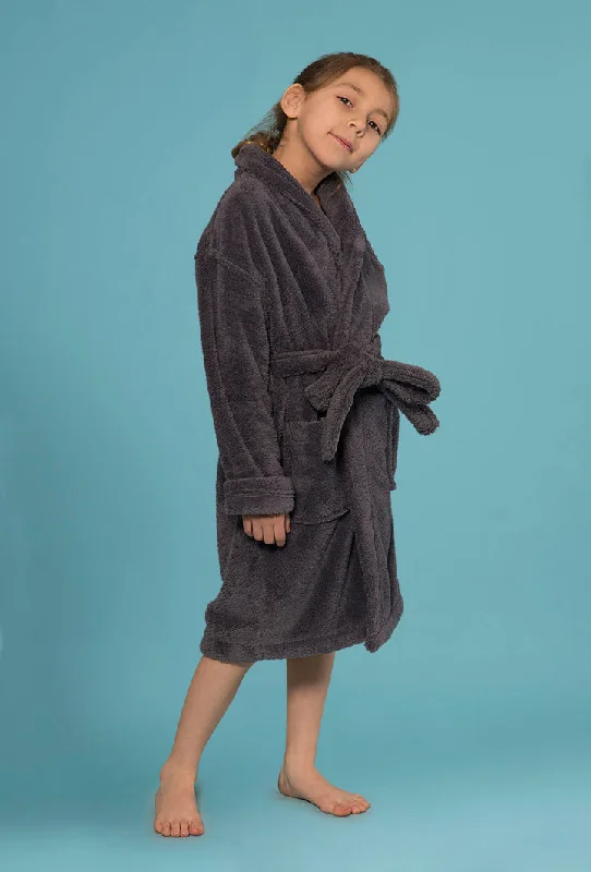 Gray Plush Bathrobes for Little Girls