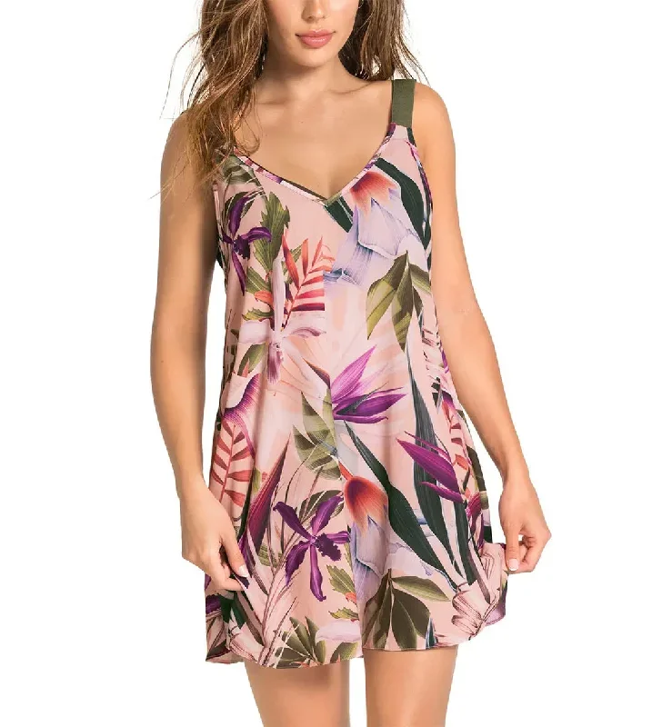 Leonisa Loose Fit Short Beach Cover Up Dress (193415)- Floral Pink