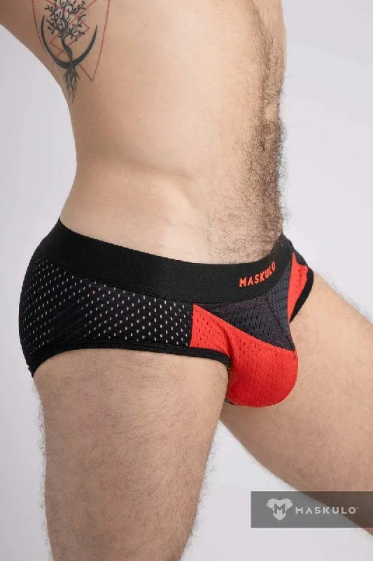 Mesh Briefs Classic MASKULO Breathable 2 Layer Pouch Brief RED BR073-10 24