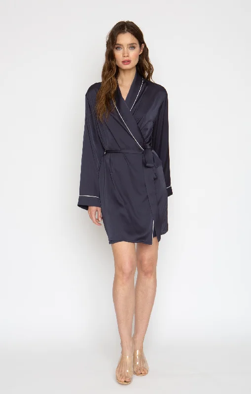 Midnight Blue Silky Short Robe