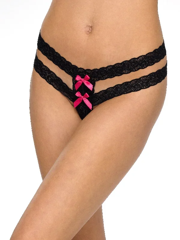 Signature Lace Crotchless Double G-String with Bows